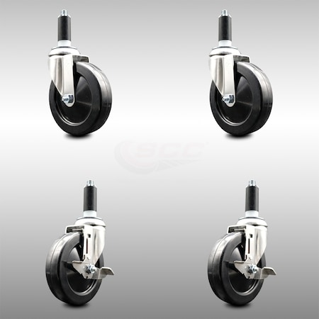 Service Caster 5 Inch 316SS Hard Rubber Swivel 1 Inch Expanding Stem Caster Brake SCC, 2PK SCC-SS316EX20S514-HRS-2-TLB-2-1